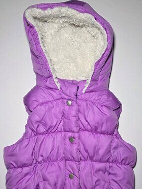 Double Deer Girls Youth Purple Full Zip Hooded Puffer Vest Size Large 10 - 12